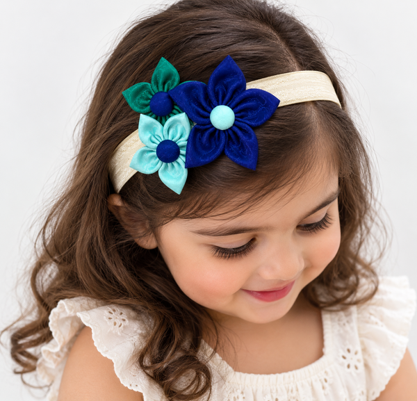 Ocean Bloom Floral Headband- Blue