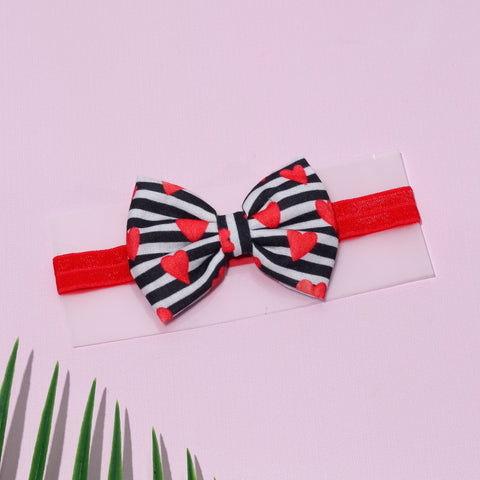 Striped Baby Heart Bow Headband- Off White