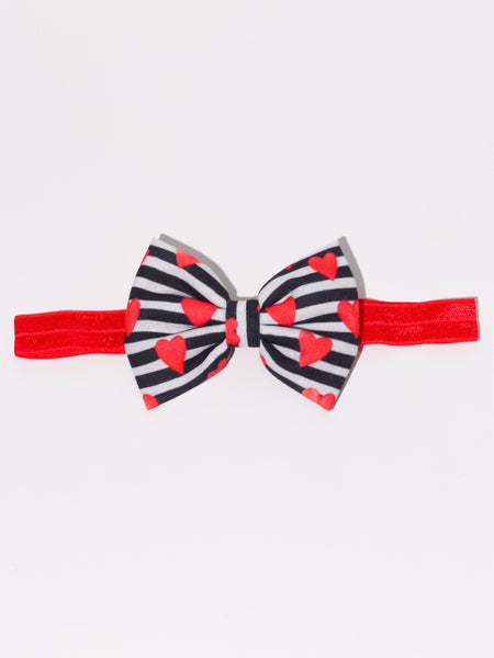 Striped Baby Heart Bow Headband- Off White