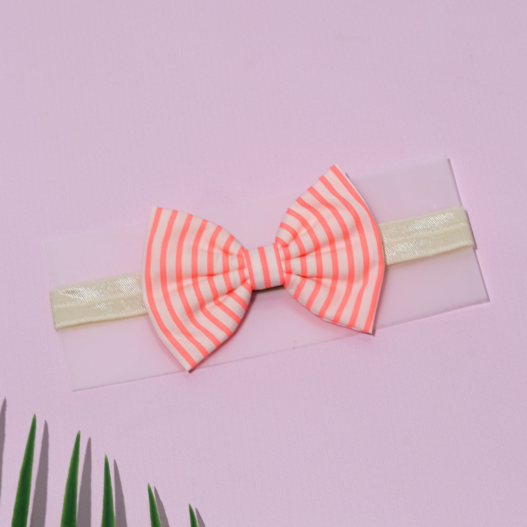 Striped Baby Bow Headband- Neon Orange