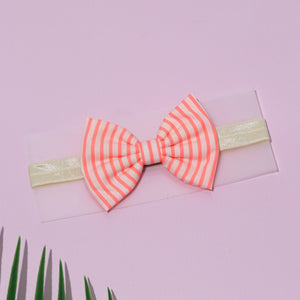 Striped Baby Bow Headband- Neon Orange