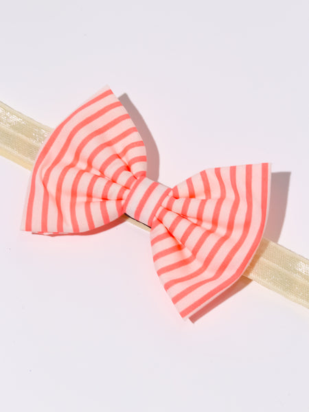 Striped Baby Bow Headband- Neon Orange