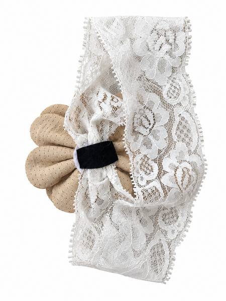 Girls Floral Lace Headband- Beige