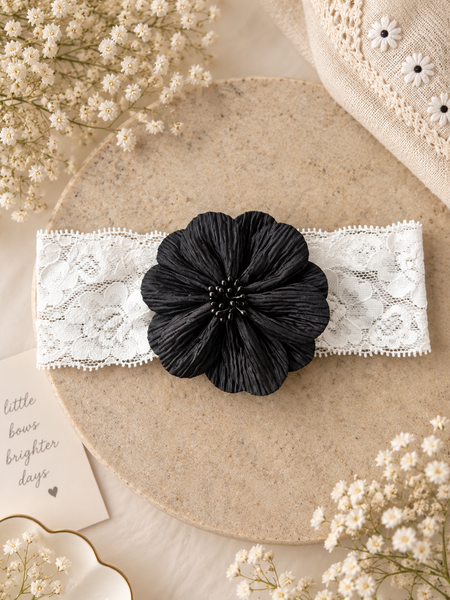 Girls Floral Lace Headband- Black