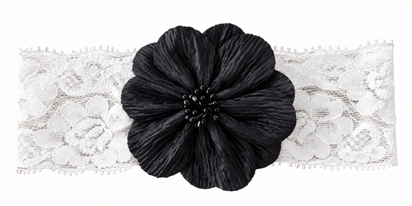 Girls Floral Lace Headband- Black