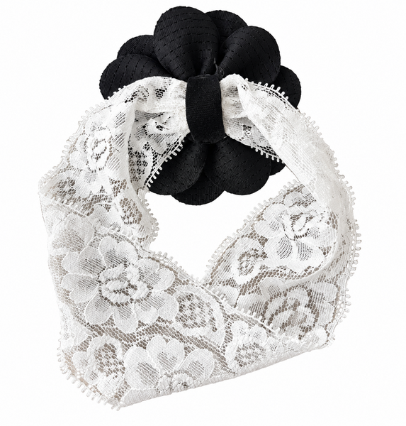 Girls Floral Lace Headband- Black