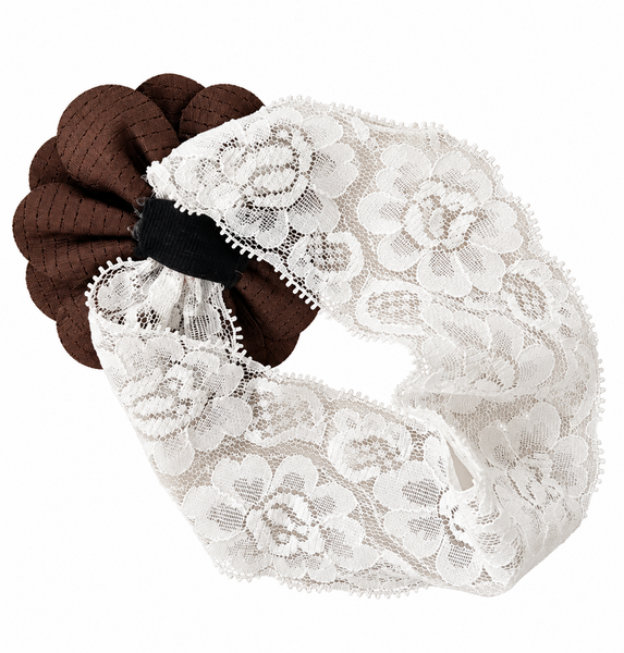 Girls Floral Lace Headband- Brown