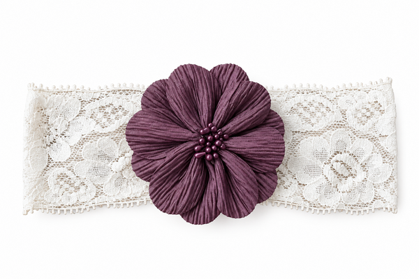 Girls Floral Lace Headband- Mauve