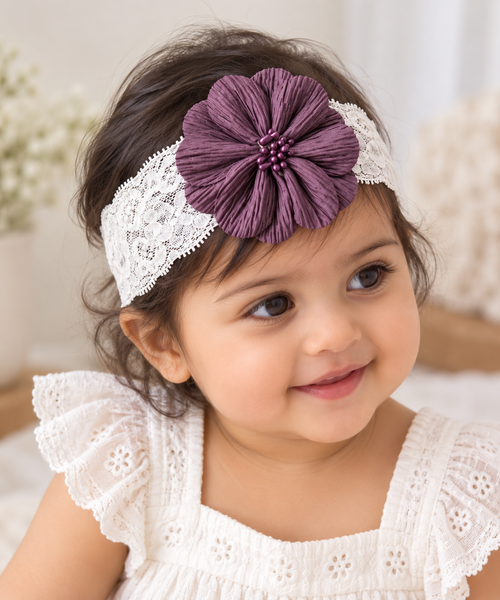 Girls Floral Lace Headband- Mauve