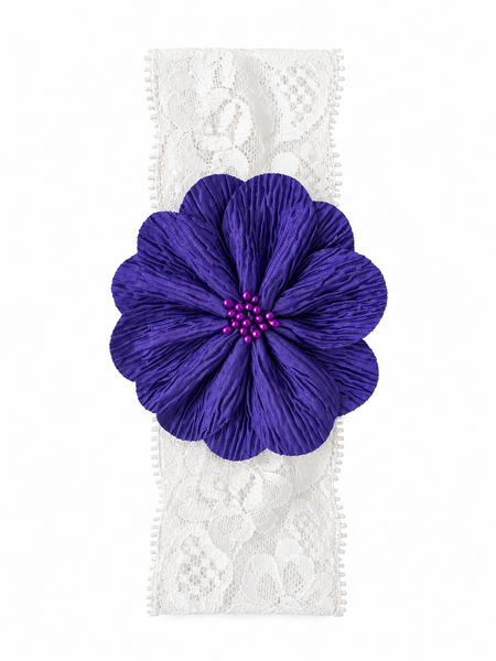 Girls Floral Lace Headband- Navy Blue