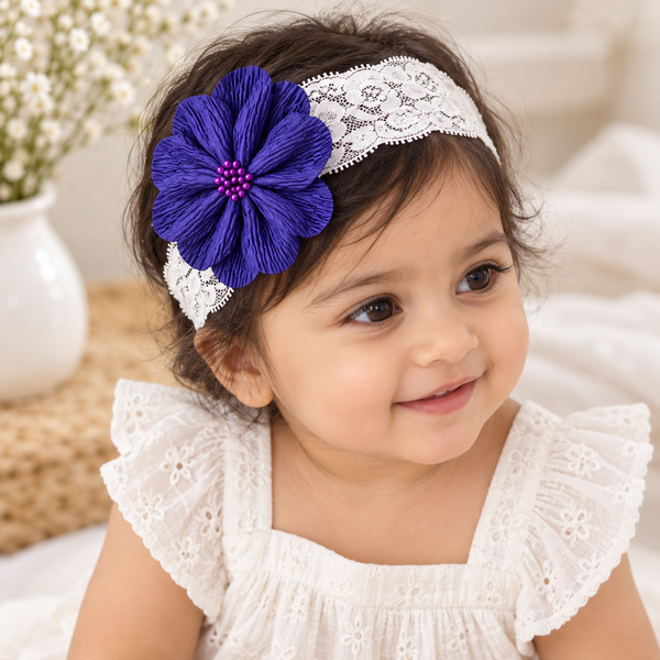 Girls Floral Lace Headband- Navy Blue