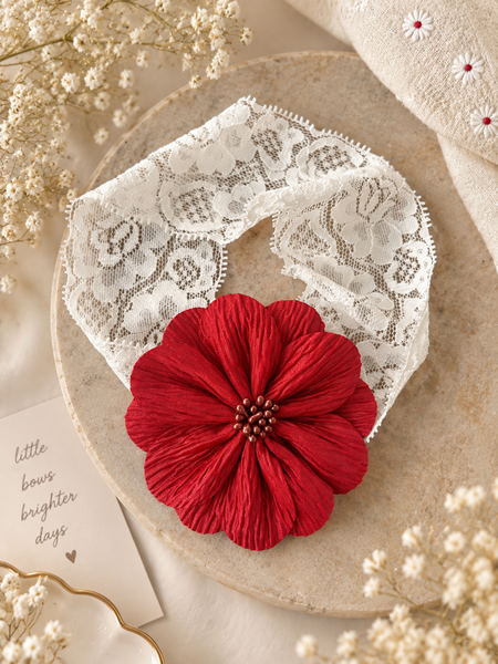 Girls Floral Lace Headband- Red