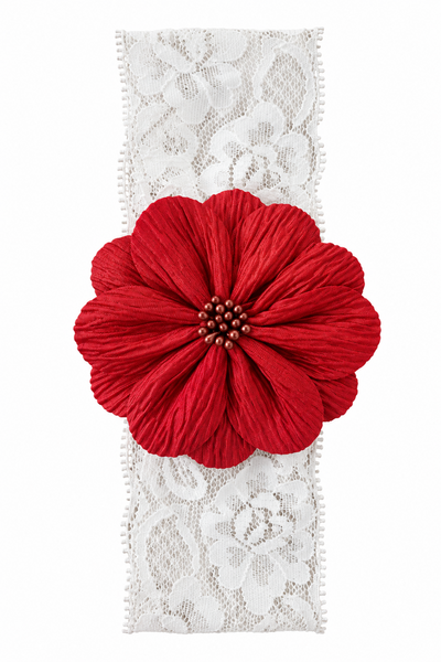 Girls Floral Lace Headband- Red