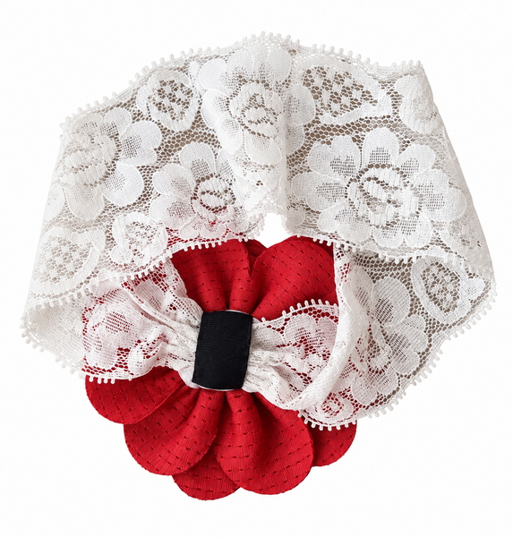 Girls Floral Lace Headband- Red