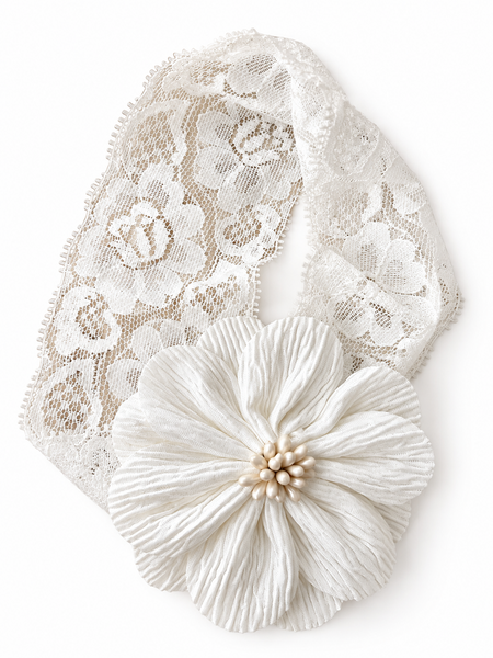 Girls Floral Lace Headband- White