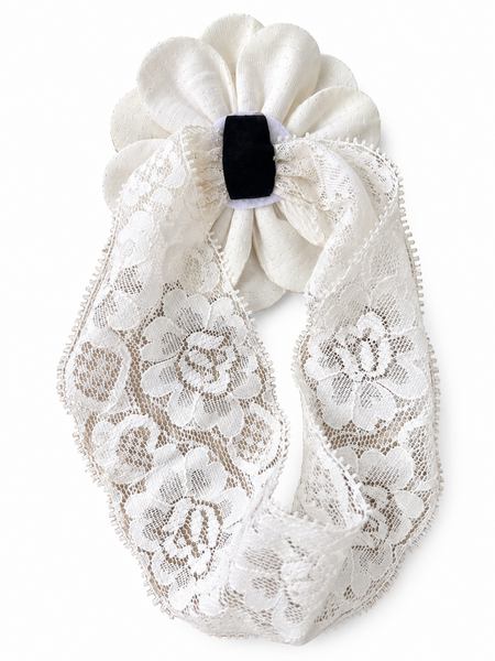 Girls Floral Lace Headband- White
