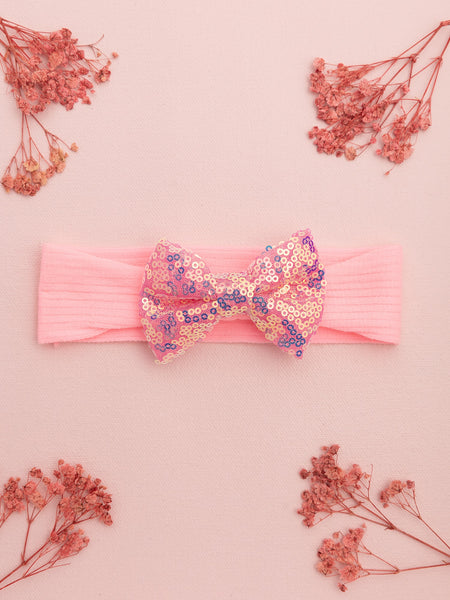 Big Sequined Bow Headband- Light Pink