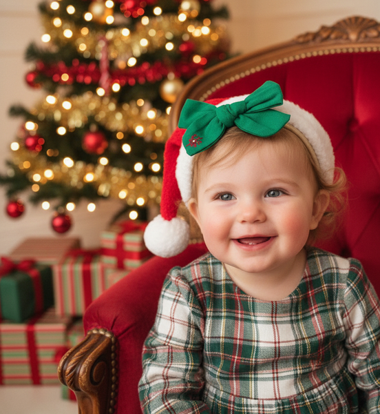 Christmas Snowflake Emroidered Bow Headband- Green