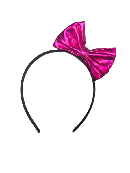 Girls Leather Unicorn Standing Bow Hairband – Dark Pink