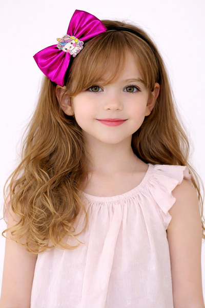 Girls Leather Unicorn Standing Bow Hairband – Dark Pink