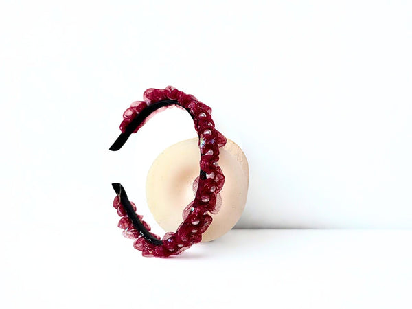 Pearl Ruffle Christmas Hairband- Maroon