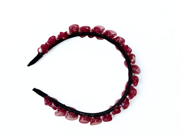 Pearl Ruffle Christmas Hairband- Maroon