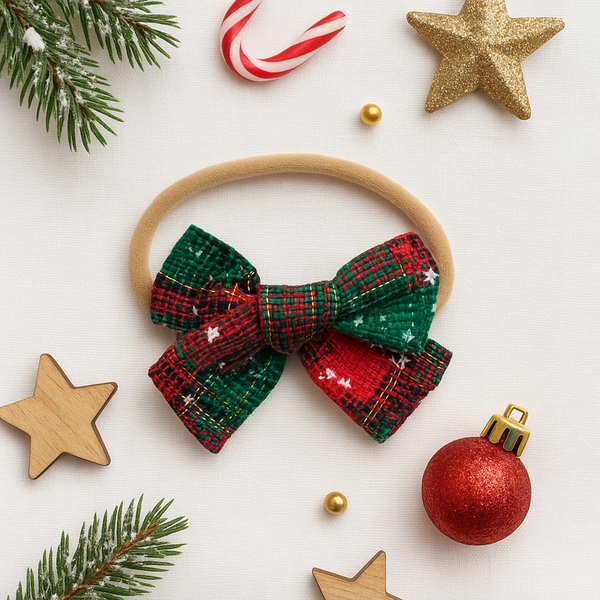 Winter Plaid Christmas Bow Headband- Multicolor