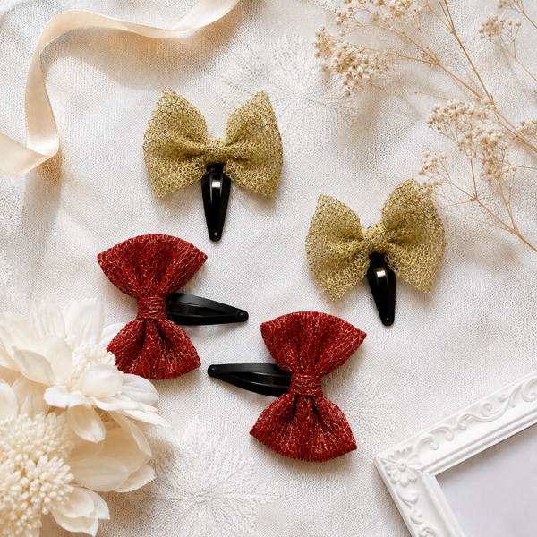 Set Of 4 Tulle Bow Hair Clip- Golden Orange