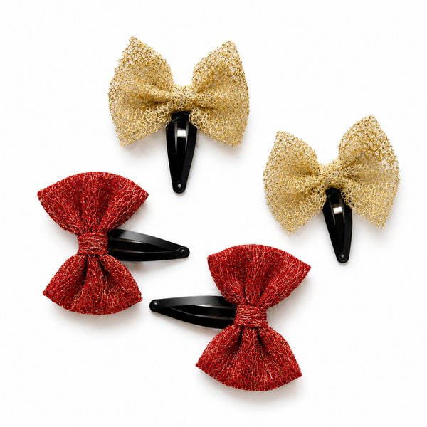 Set Of 4 Tulle Bow Hair Clip- Golden Orange