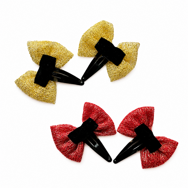 Set Of 4 Tulle Bow Hair Clip- Golden Orange