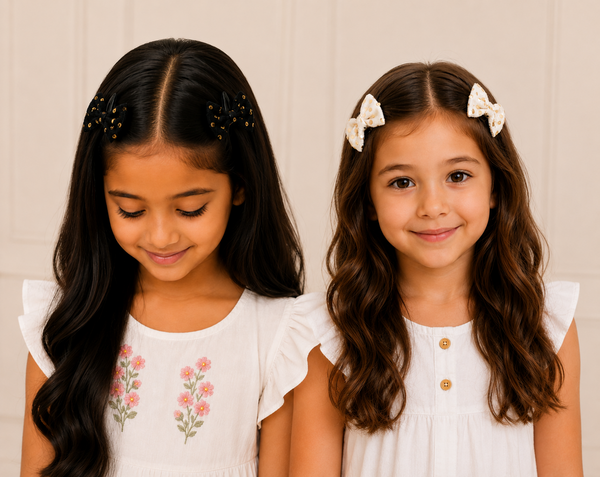 Set Of 4 Velvet Sequin Bow Hair Clip- Black White