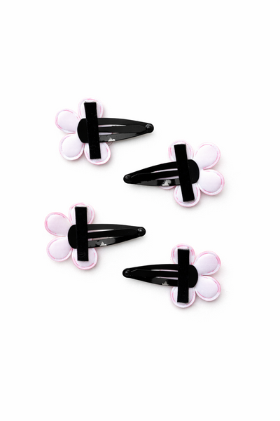 Set Of 4 Flower and Checks Clip- Pink and Red