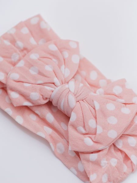 Polka Dots Knot Top Headwrap- Light Pink