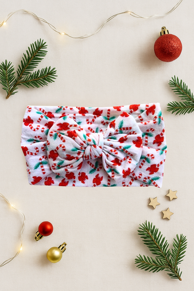 Christmas Candycane Print Headwrap- white