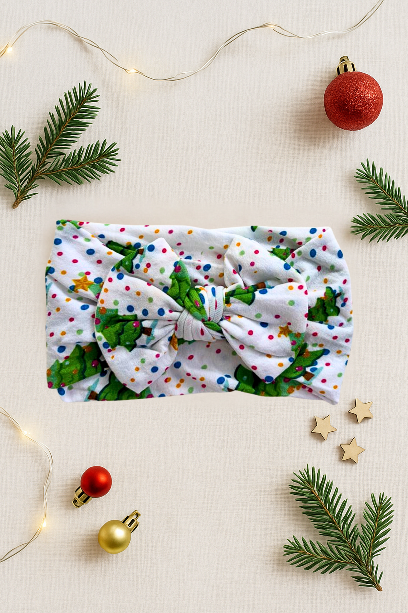 Christmas Tree Print Headwrap- white