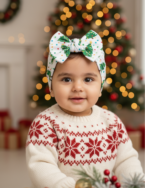 Christmas Tree Print Headwrap- white