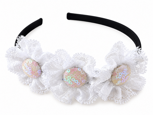 3 Lace Flower Hairband- White