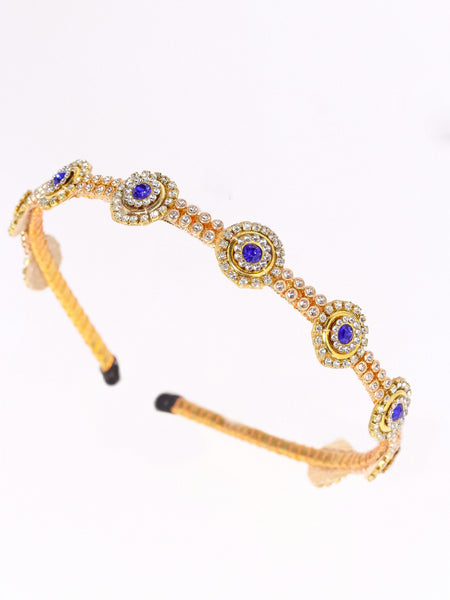 Ethnic Stone Embellished Girls Headband- Golden & Blue