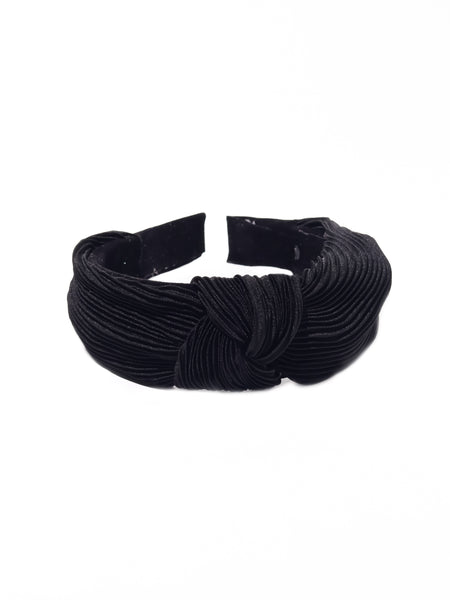 Pleated Fabric Knotted Headband- Black