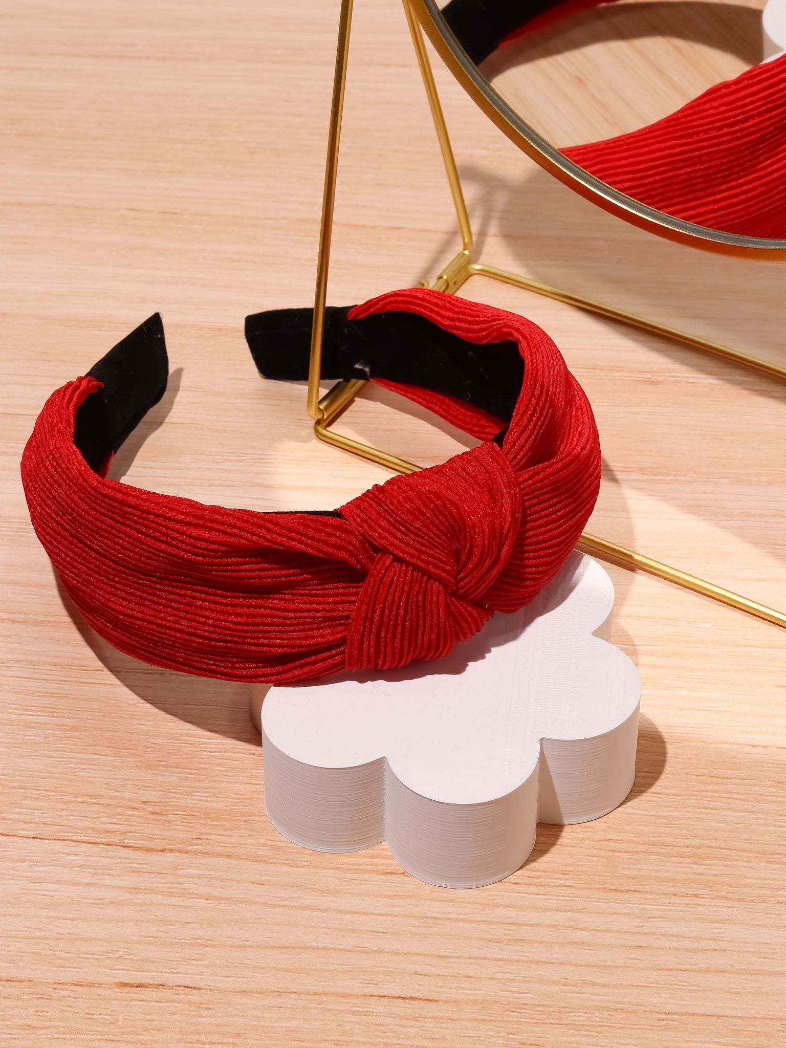 Pleated Fabric Knotted Headband- Red