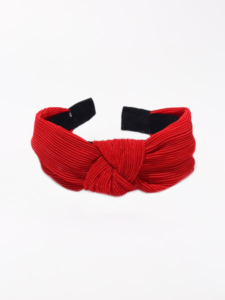 Pleated Fabric Knotted Headband- Red