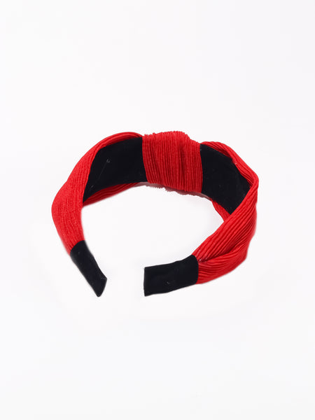 Pleated Fabric Knotted Headband- Red