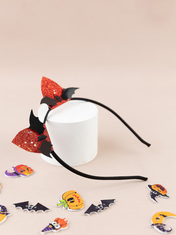 Halloween Theme Bat Glitter Ear Applique Embellished Hair Band - Black & Red