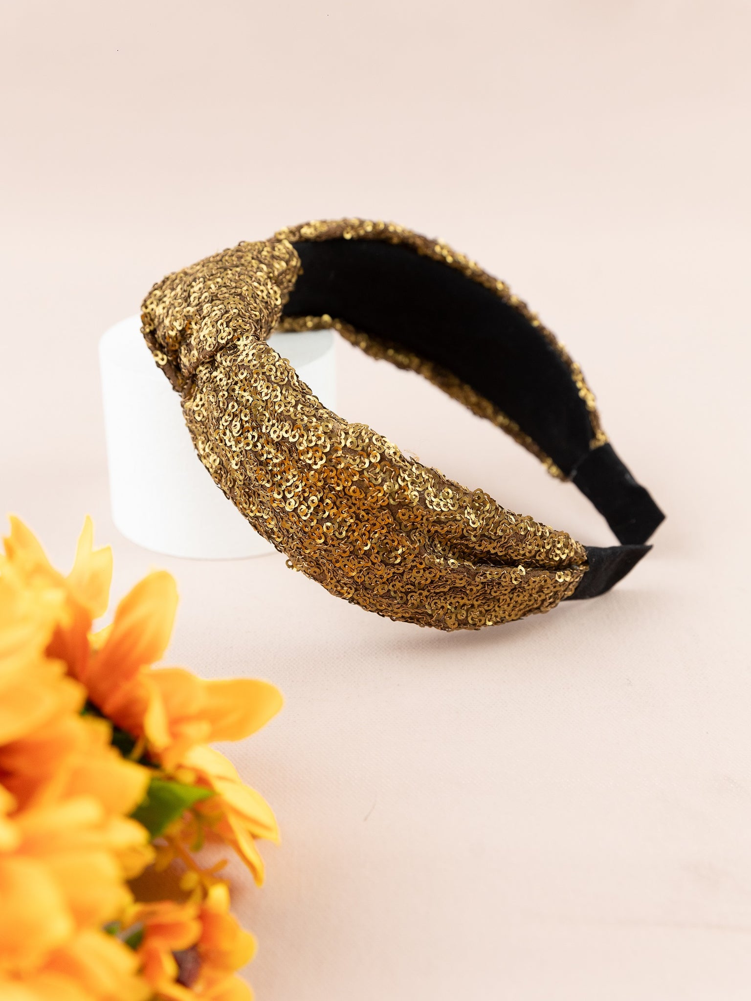 Knotted Sequin Embellished Kids Headband- Bronze