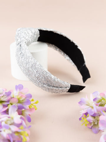 Knotted Sequin Embellished Kids Headband- Silver