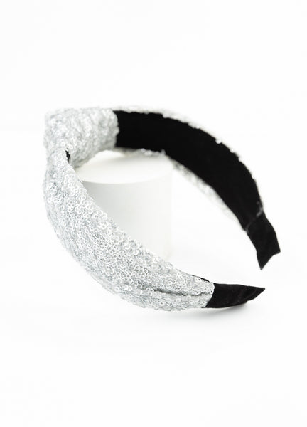 Knotted Sequin Embellished Kids Headband- Silver