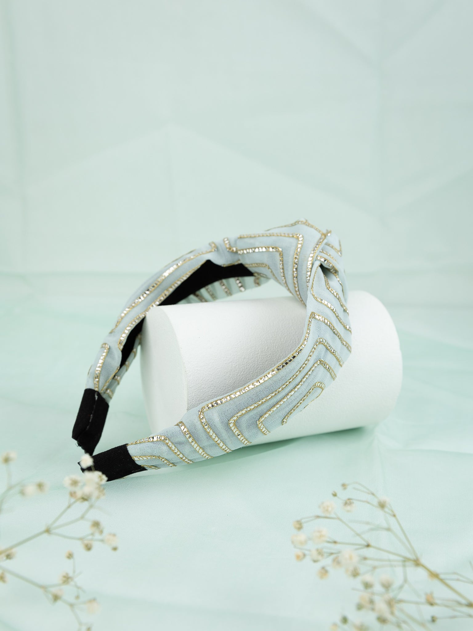 Handcrafted Ethnic Knot Headband- Light Blue