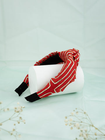 Handcrafted Ethnic Knot Headband- Red