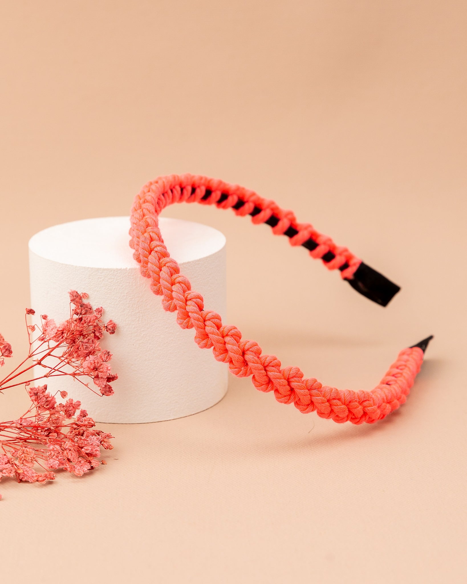Handmade Macramé Headband- Neon Pink