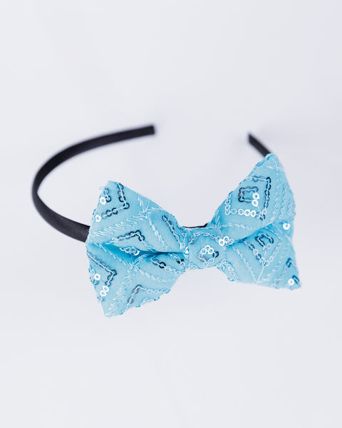 Sequins Embellished Bow Hair Band- Blue